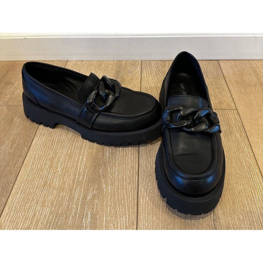 Saint + Sofia Leather Chain Loafers Platform Sz 10.5 Italian Platform Black